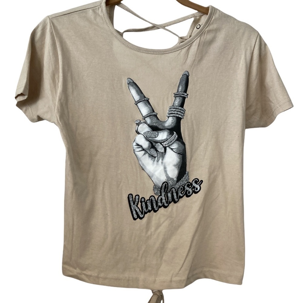 Short Sleeves Summer Casual Open Back Kindness & Peace TShirt  Small